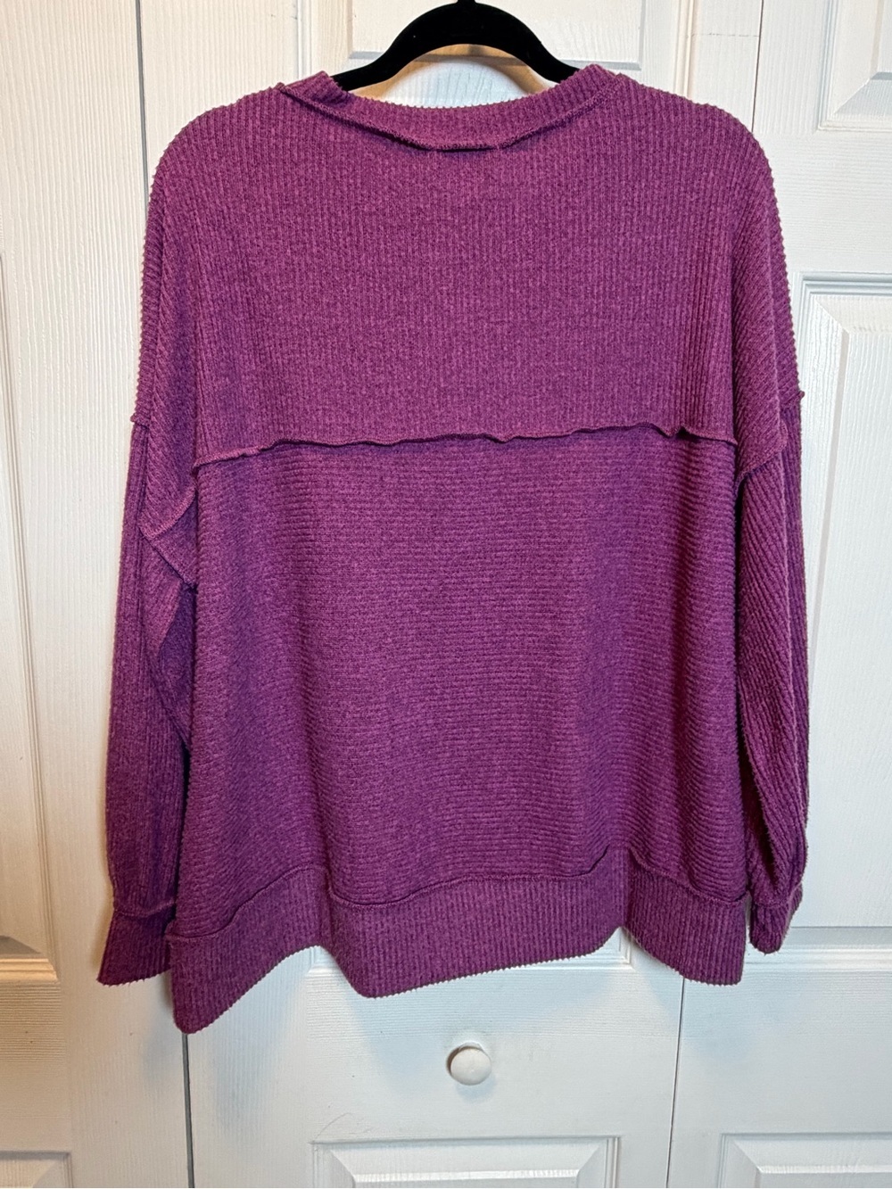 Andrée by Unit Large Purple Waffle Knit Henley Pullover Top Balloon Sleeve - Picture 5 of 7